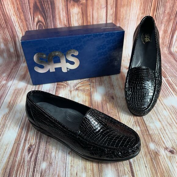 SAS Shoes - SAS Womens SIMPLIFY Black Croc Size 11 Wide Patent Leather Loafers Shoes 11W NEW